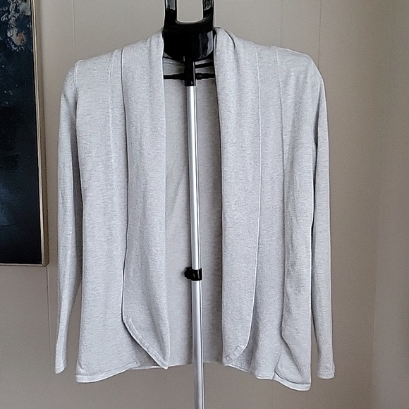 Cyrus Sweaters - Cyrus Open Cardigan Sweater Light Gray Shawl Collar Small